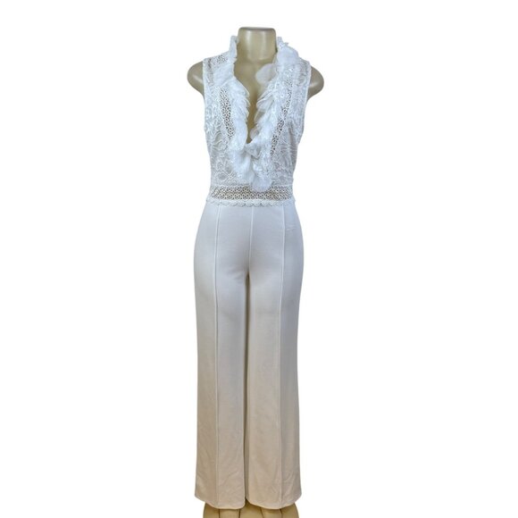 Valentine White Lace Sleeveless Wide Leg Jumpsuit For Women Sz L - Picture 1 of 9